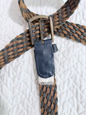 Cueros Velez Leather Braided Belt Navy Brown Woven 48” Long